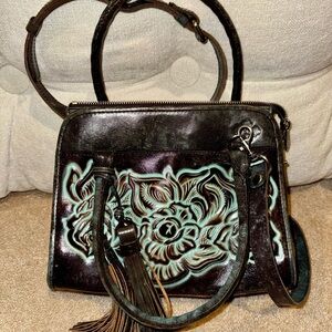 Chic Brown Floral Embossed Satchel